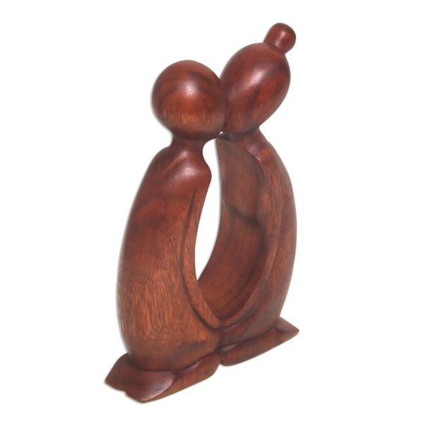 Alternate image for Hand Carved Suar Wood Romantic Statuette from Bali Kissing You
