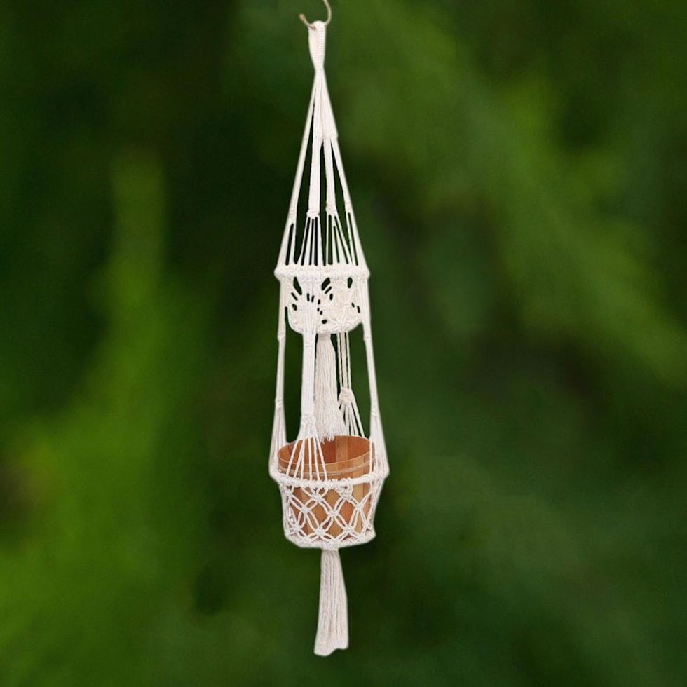 Handwoven Double Cotton Flower Pot Hanger from Bali 'Ubud Plants'