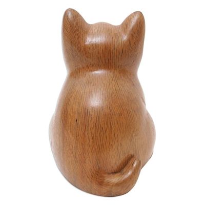 Alternate image for Wood Figurine of Adorable Cat Hand-Carved in Bali Cozy Cat
