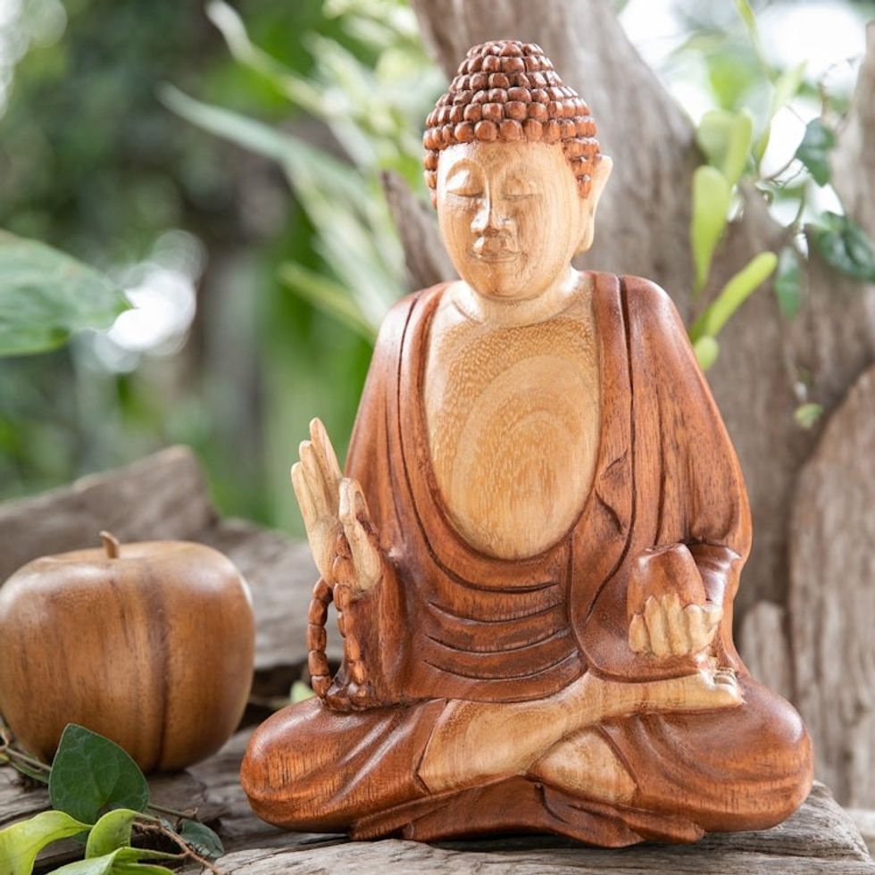 Balinese Hand-Carved Suar Wood Sculpture of Master Buddha 'Peace of Buddha'