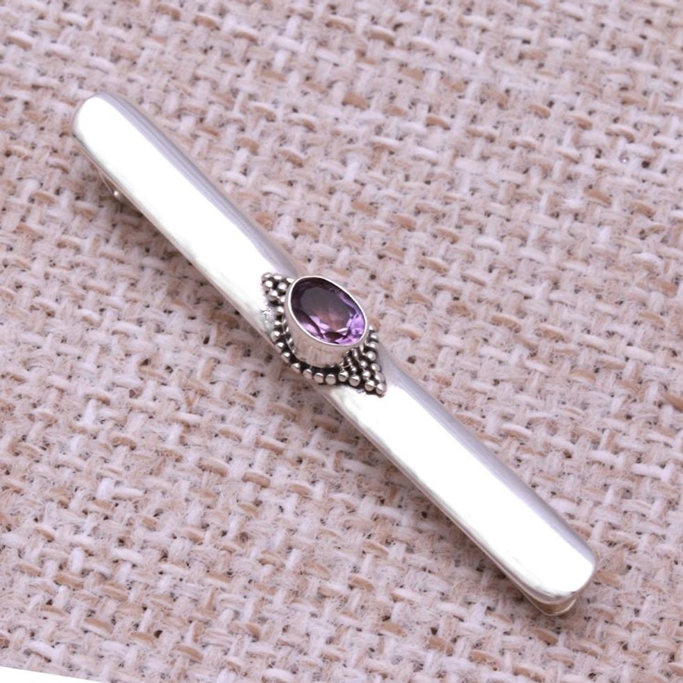 Amethyst Sterling Silver Tie Clip 'Bold Spirit'