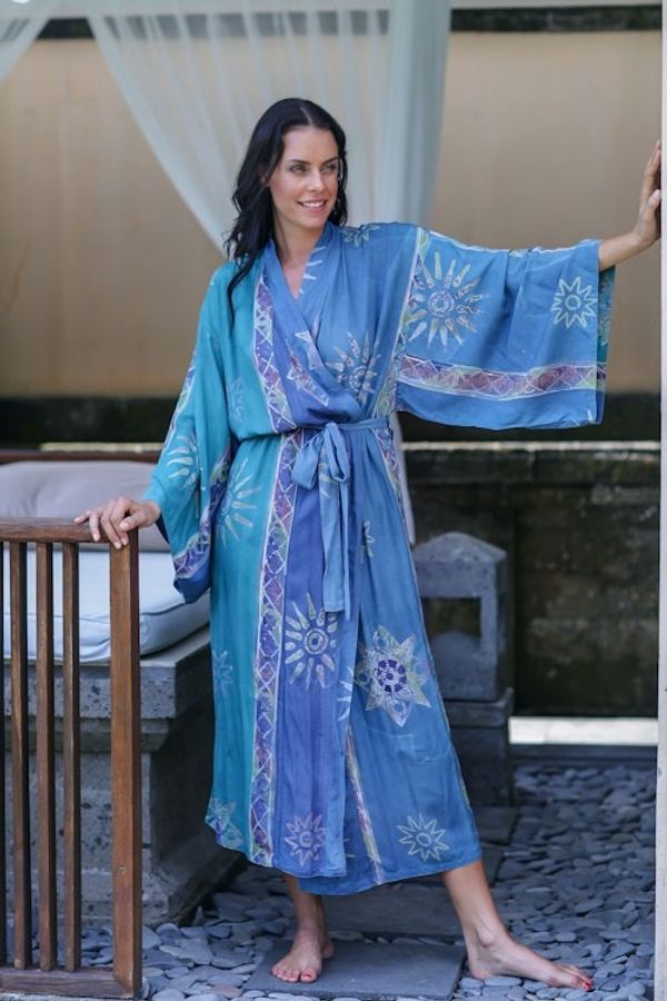 Alternate image for Womens Unique Batik Robe Green Baliku
