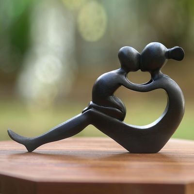 Alternate image for Handcrafted Mother and Child Wood Sculpture Her Love Will Never End