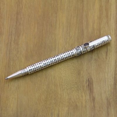 Alternate image for Handcrafted Ballpoint Pen in Sterling Silver with Garnet Polka Dot