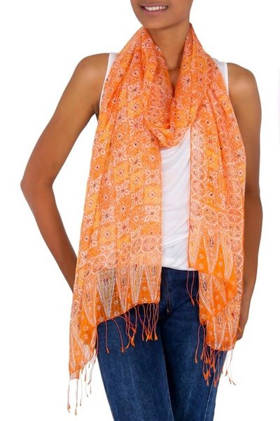 Alternate image for Hand Made Floral Silk Shawl Ginger Jasmine