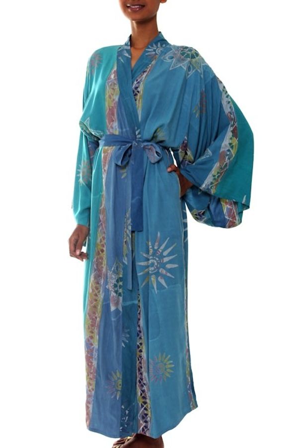 Alternate image for Womens Unique Batik Robe Green Baliku