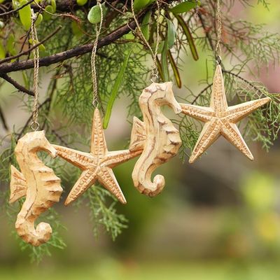 Alternate image for Sea Life Wood Ornaments Set of 4 Sea-sonal Charm