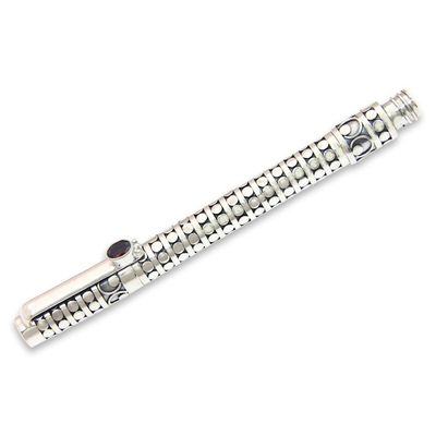 Alternate image for Handcrafted Ballpoint Pen in Sterling Silver with Garnet Polka Dot