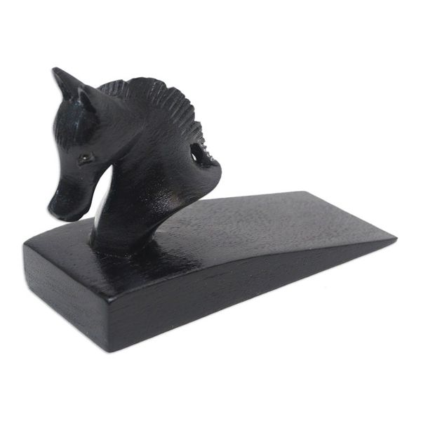 Alternate image for Hand Carved Suar Wood Horse Door Stopper in Black from Bali Handy Horse in Black