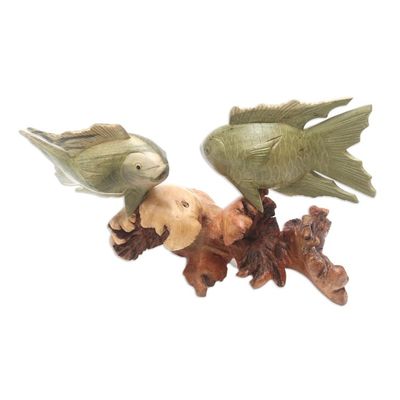 Alternate image for Handmade Jempinis Wood Koi Fish Sculpture Koi Fish Couple