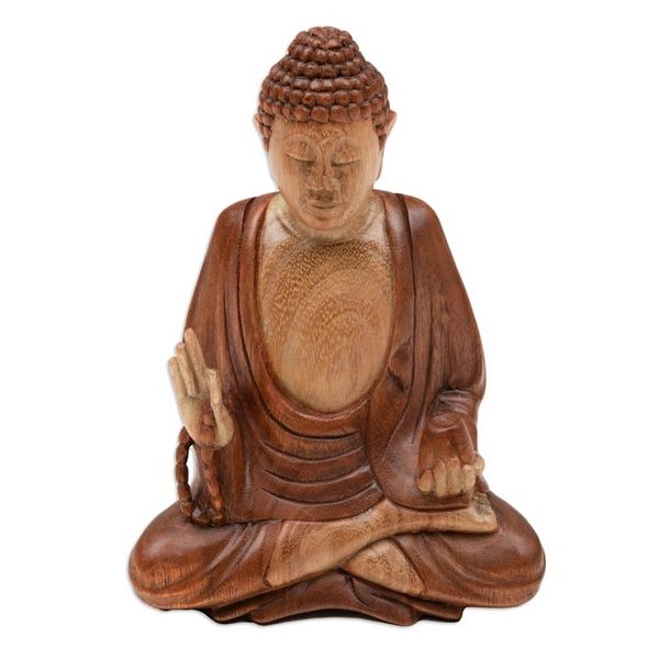 Alternate image for Balinese Hand-Carved Suar Wood Sculpture of Master Buddha Peace of Buddha
