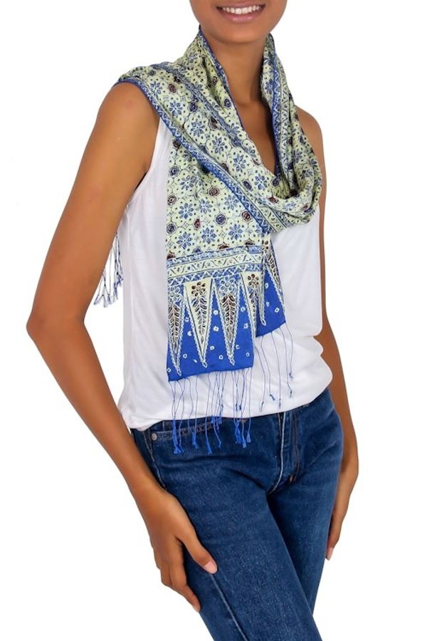 Alternate image for Batik Silk Scarf from Indonesia Blue Jasmine