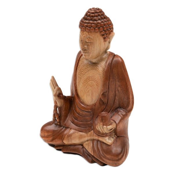 Alternate image for Balinese Hand-Carved Suar Wood Sculpture of Master Buddha Peace of Buddha