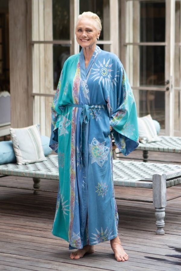 Alternate image for Womens Unique Batik Robe Green Baliku