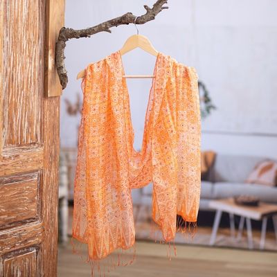 Alternate image for Hand Made Floral Silk Shawl Ginger Jasmine