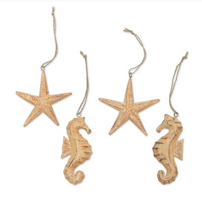 Alternate image for Sea Life Wood Ornaments Set of 4 Sea-sonal Charm