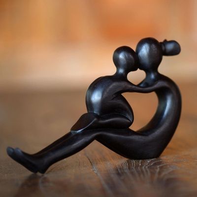 Alternate image for Handcrafted Mother and Child Wood Sculpture Her Love Will Never End