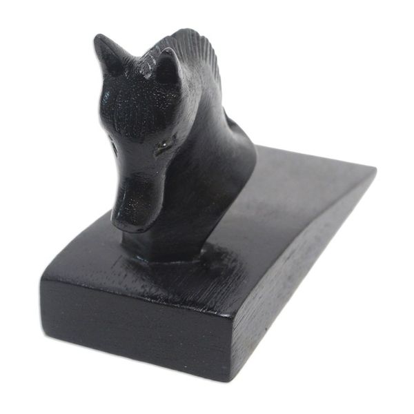 Alternate image for Hand Carved Suar Wood Horse Door Stopper in Black from Bali Handy Horse in Black