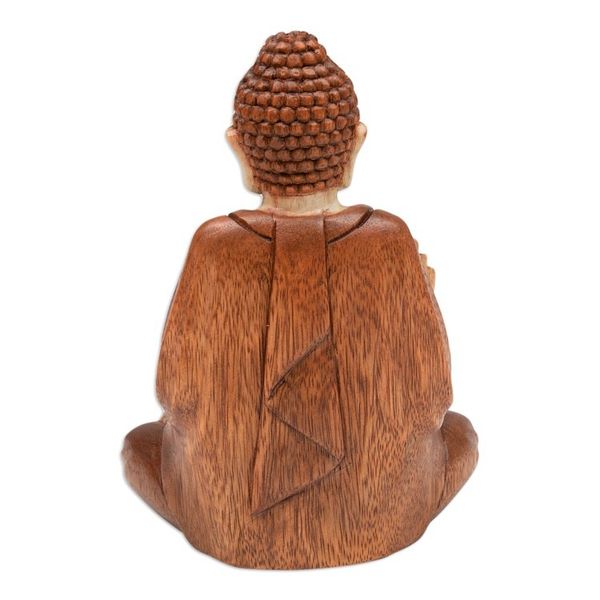 Alternate image for Balinese Hand-Carved Suar Wood Sculpture of Master Buddha Peace of Buddha