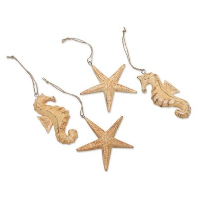 Alternate image for Sea Life Wood Ornaments Set of 4 Sea-sonal Charm
