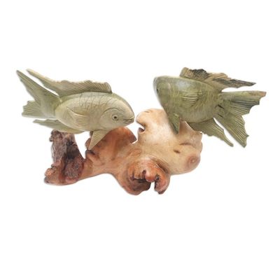 Alternate image for Handmade Jempinis Wood Koi Fish Sculpture Koi Fish Couple