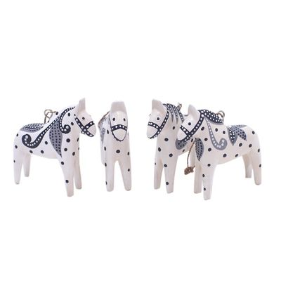 Alternate image for 4 Wood White Dala Horse Ornaments Carved  Painted by Hand Dala Courage