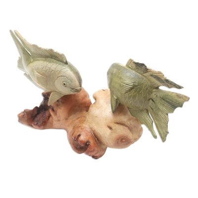 Alternate image for Handmade Jempinis Wood Koi Fish Sculpture Koi Fish Couple