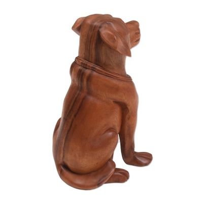 Alternate image for Hand-Carved Suar Wood and Onyx Dog Sculpture from Bali Begging Dog