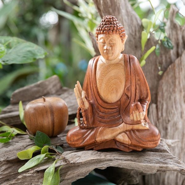 Alternate image for Balinese Hand-Carved Suar Wood Sculpture of Master Buddha Peace of Buddha