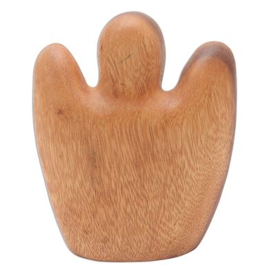 Alternate image for Angel Statuette Hand Carved from Wood Watching Angel