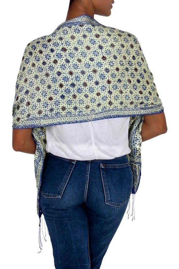 Alternate image for Batik Silk Scarf from Indonesia Blue Jasmine