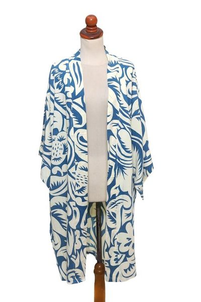 Alternate image for Tropical Print Womens Blue and Ivory Rayon Robe Blue Floral Jungle