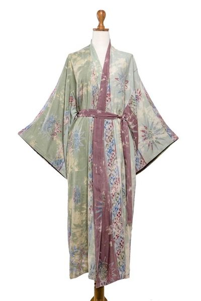 Alternate image for Hand-Stamped Batik Rayon Robe with Tie Belt Spiritual Center