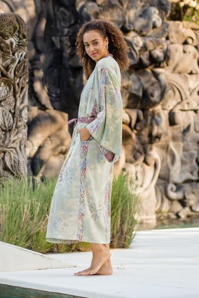 Alternate image for Hand-Stamped Batik Rayon Robe with Tie Belt Spiritual Center