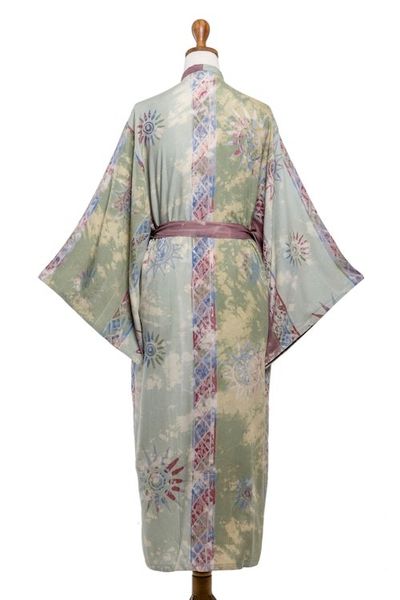Alternate image for Hand-Stamped Batik Rayon Robe with Tie Belt Spiritual Center