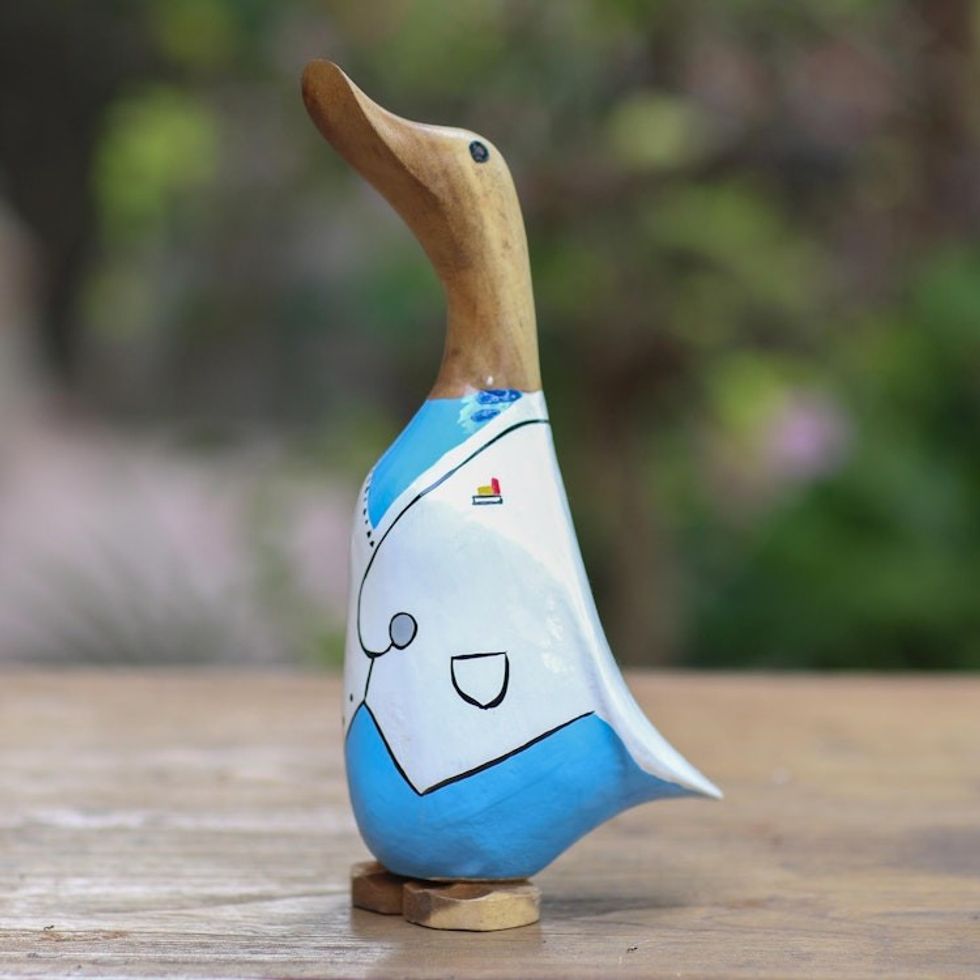 Doctor Duck Hand Painted Wood Statuette 'Doctor Duck'