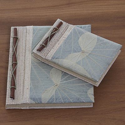 Alternate image for Handcrafted Pair of Rice Paper Notebooks from Indonesia Autumn Spirit in Grey