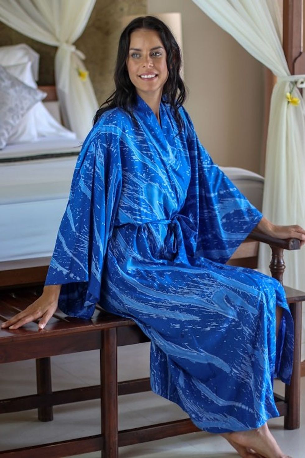 Women's Batik Patterned Robe 'Sea of Sapphire'