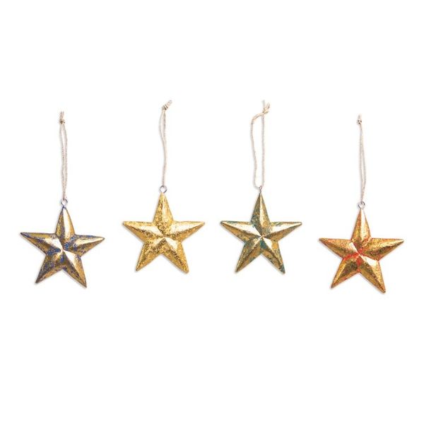 Alternate image for Hand Carved Star-Motif Holiday Ornaments Set of 4 Seeing Stars