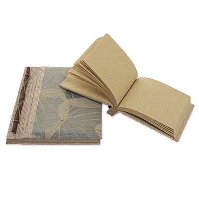 Alternate image for Handcrafted Pair of Rice Paper Notebooks from Indonesia Autumn Spirit in Grey