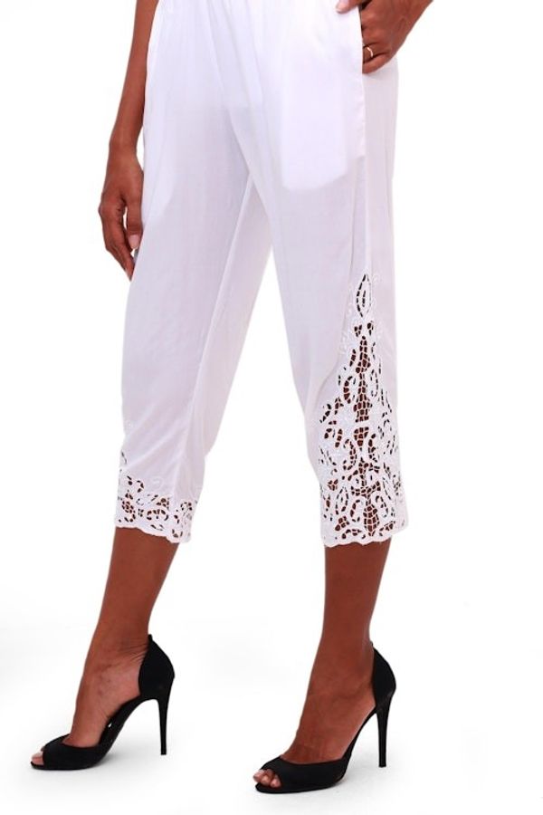 Alternate image for Floral Embroidered Rayon Pants in White from Bali White Padma Flower