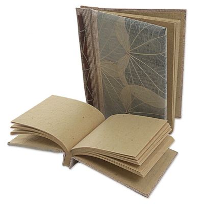 Alternate image for Handcrafted Pair of Rice Paper Notebooks from Indonesia Autumn Spirit in Grey