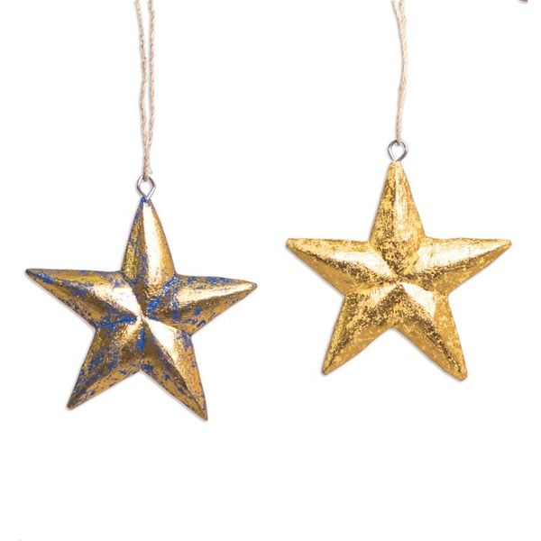 Alternate image for Hand Carved Star-Motif Holiday Ornaments Set of 4 Seeing Stars
