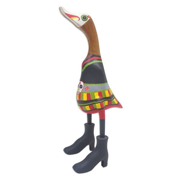Alternate image for Handcrafted Wood Day of the Dead Duck Sculpture Duck Catrina