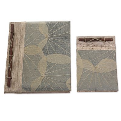 Alternate image for Handcrafted Pair of Rice Paper Notebooks from Indonesia Autumn Spirit in Grey