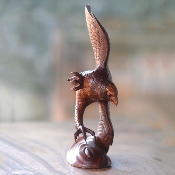 Alternate image for Hand Carved Realistic Wood Eagle Sculpture from Bali Flying Brown Eagle