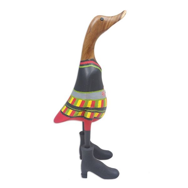 Alternate image for Handcrafted Wood Day of the Dead Duck Sculpture Duck Catrina