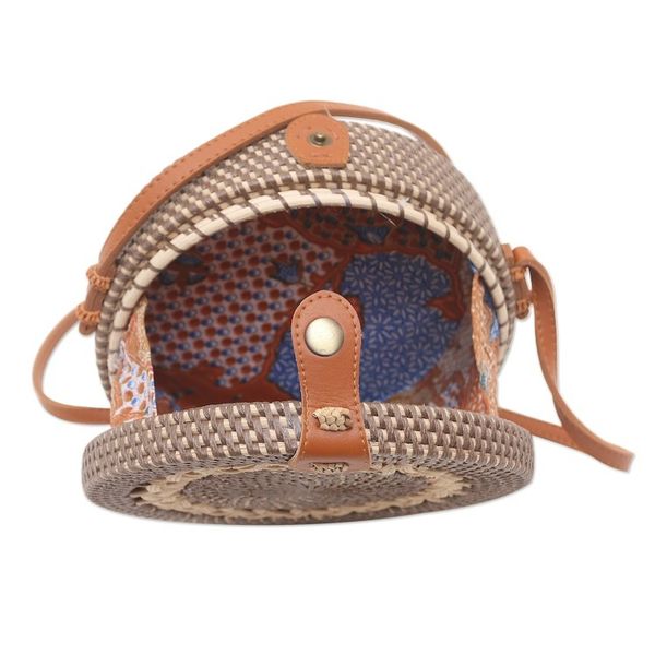 Alternate image for Bamboo and Faux Leather Sling Bag from Bali Braided Day in Grey