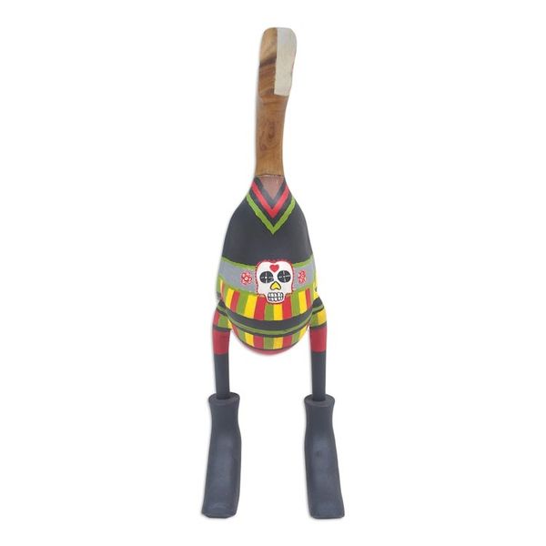 Alternate image for Handcrafted Wood Day of the Dead Duck Sculpture Duck Catrina