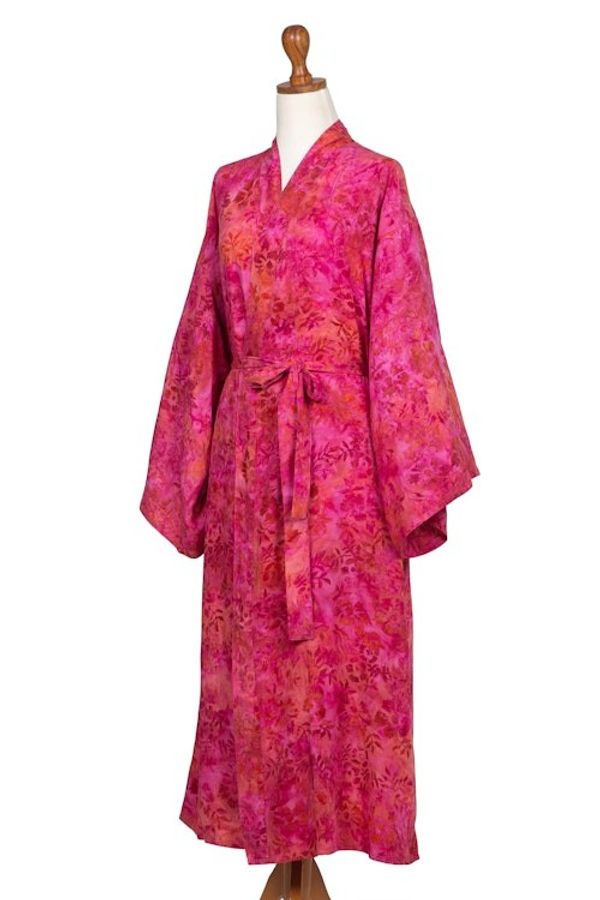 Alternate image for Batik Rayon Robe in Rose and Berry Pink from Bali Batik Blush
